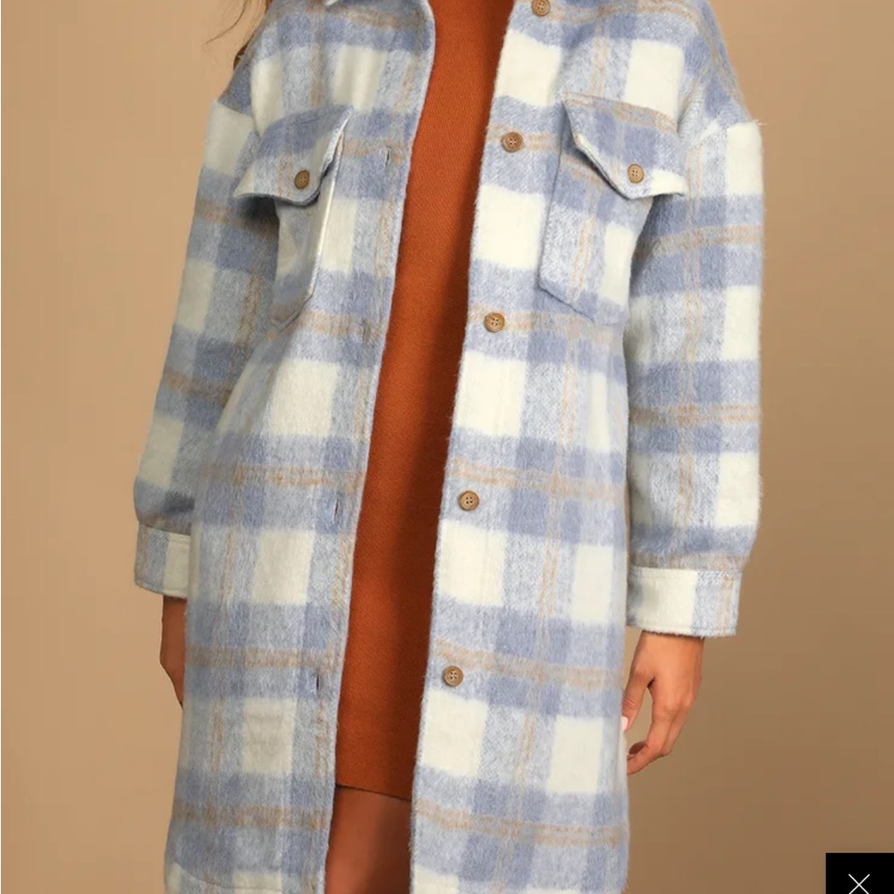 Lulus Plaid Blue and White Women's Coat